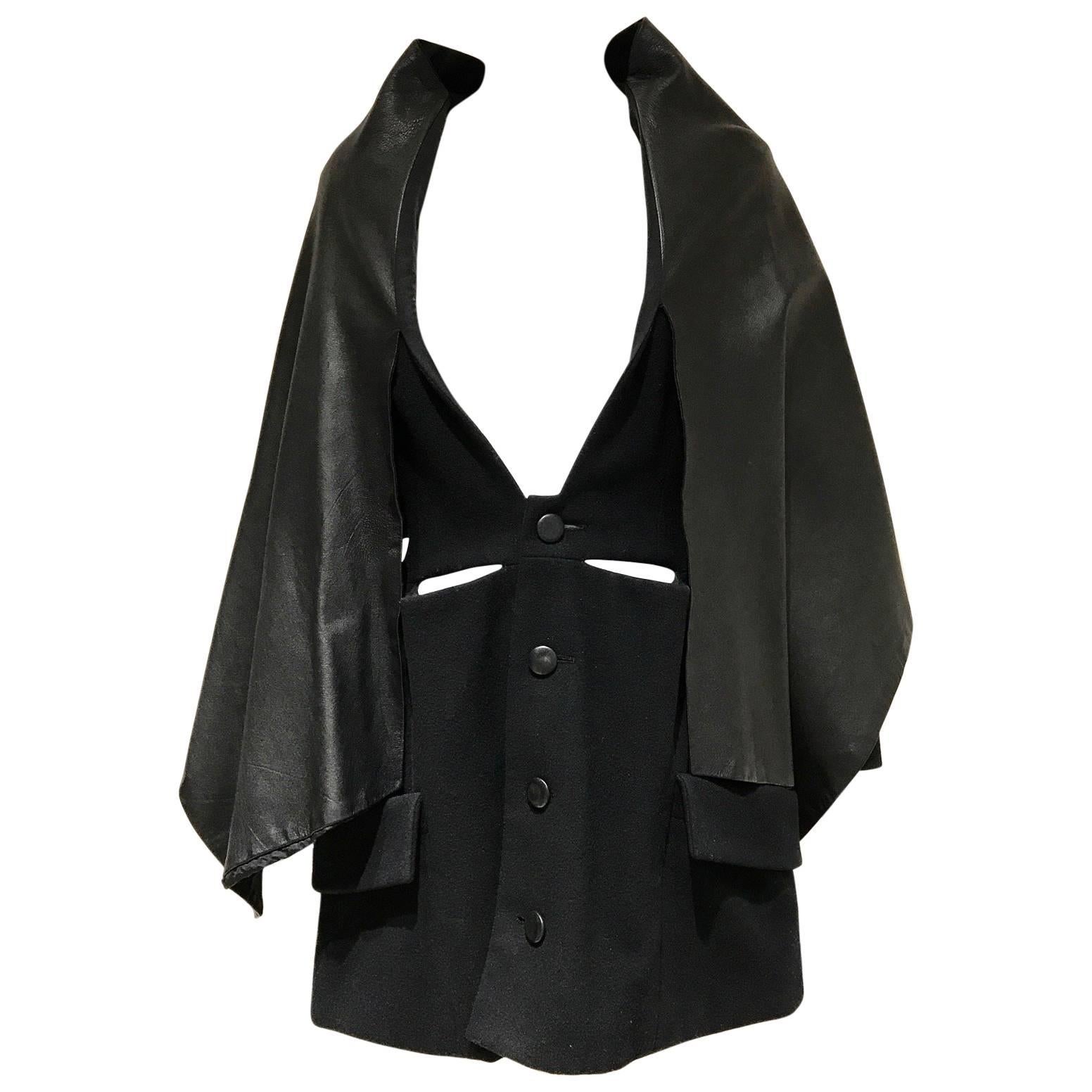 Vintage Yohji Yamamoto black wool coat dress with cape For Sale