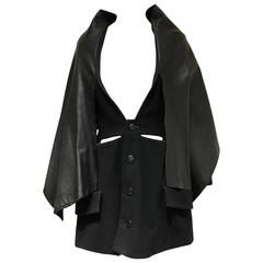 Vintage Yohji Yamamoto black wool coat dress with cape 1