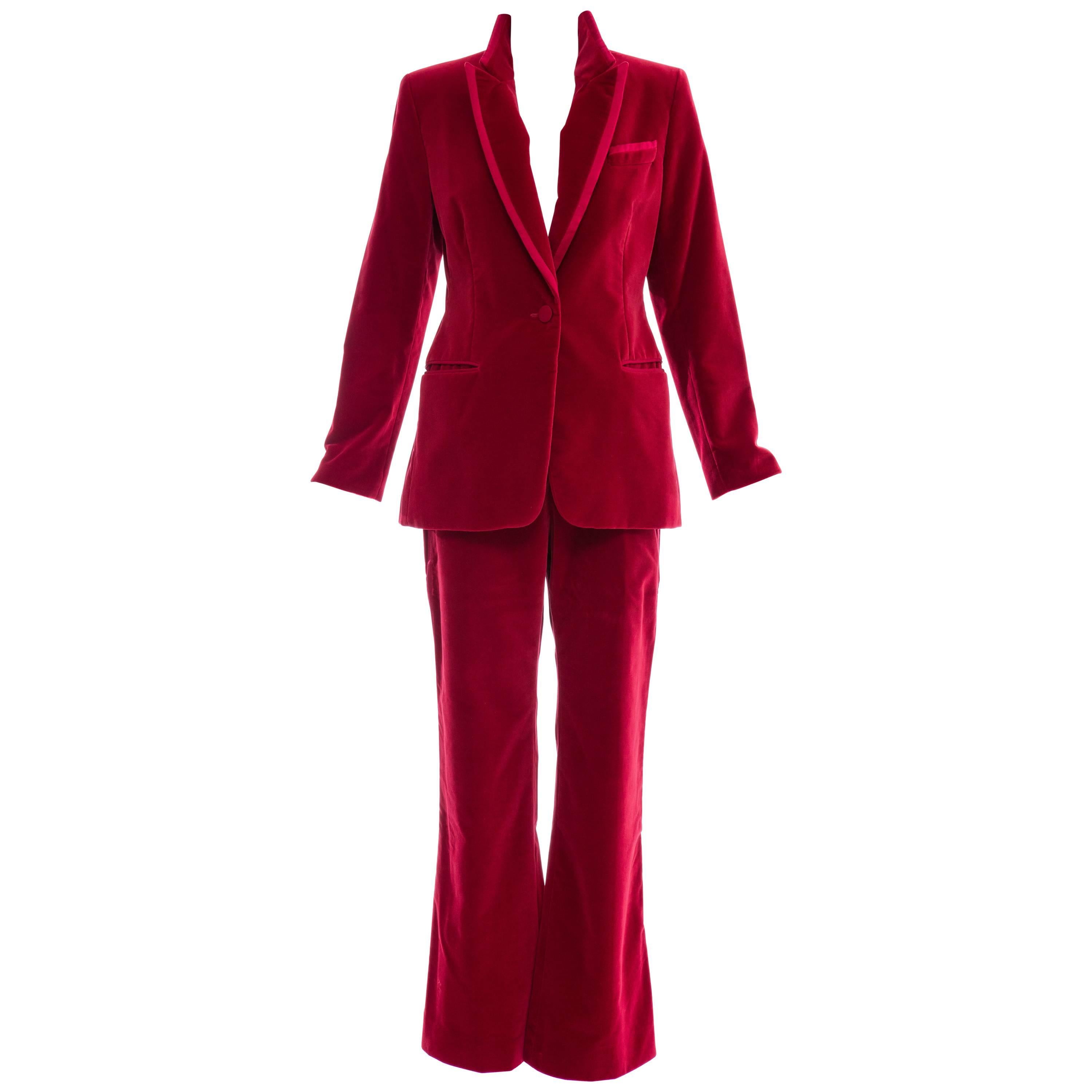 Gucci Tom Ford Red Cotton Velvet Pantsuit, Fall 1996