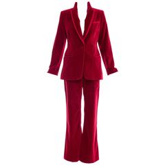  Gucci Tom Ford Red Cotton Velvet Pantsuit, Fall 1996