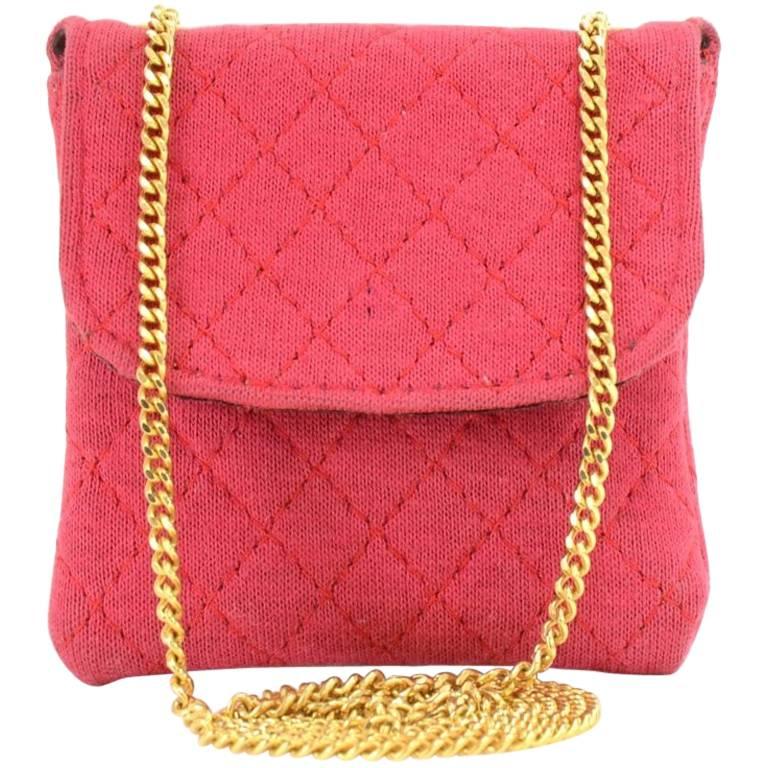 Chanel Rose Pink Quilted Cotton Mini Coin Case on Chain For Sale