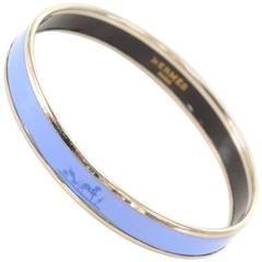 Hermes Blue x Silver Tone Enamel PM Bracelet Bangle 