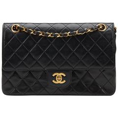 1980s Chanel Black Quilted Lambskin Vintage Medium Classic Double Flap Bag 10