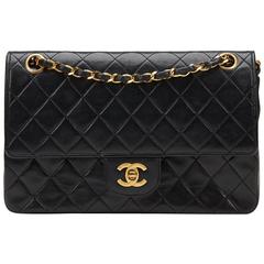 1980s Chanel Black Quilted Lambskin Vintage Medium Classic Double Flap Bag