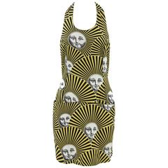 1980s Fornasetti Black, Yellow and White Printed Dress