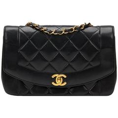 1990s Chanel Black Quilted Lambskin Retro Diana Classic Single Flap Bag