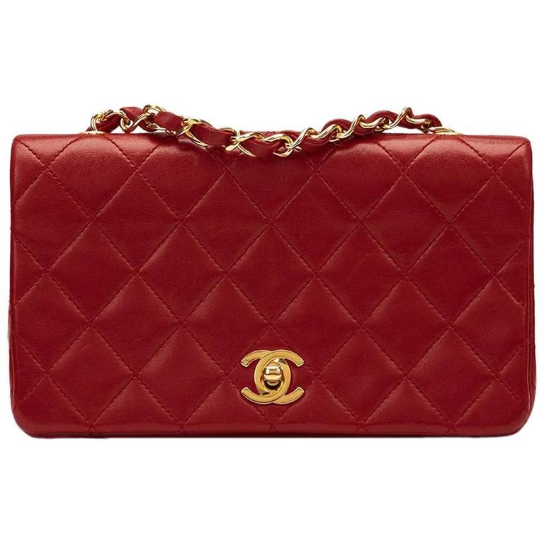 1990s Chanel Red Quilted Lambskin Vintage Mini Flap Bag at 1stDibs