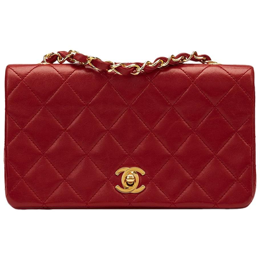 1990s Chanel Red Quilted Lambskin Vintage Mini Flap Bag