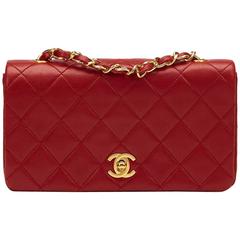 Chanel 1990s Red Quilted Lambskin Vintage Mini Flap Bag 1