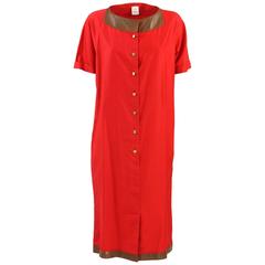 1970s Roberta di Camerino Red Cotton and Leather Dress