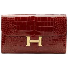 Hermès - Portefeuille long Constance en alligator brillant rouge H, 2014