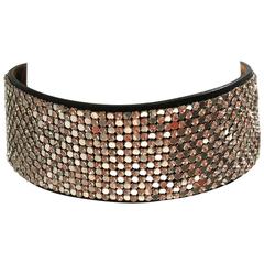 Giuseppe Zanotti Mesh Metal, Rhinestone and Leather Collar / Choker Necklace 11