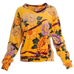 1980s KRIZIA Velvet Cotton Floral Print Sweater 