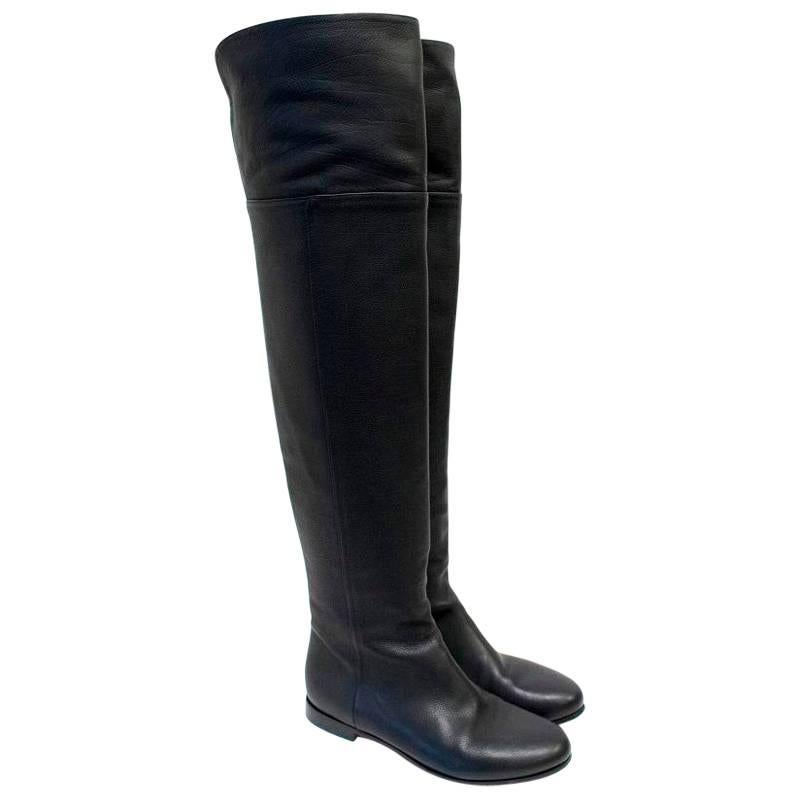 Jimmy Choo Black Leather Mitty Over The Knee Boots For Sale