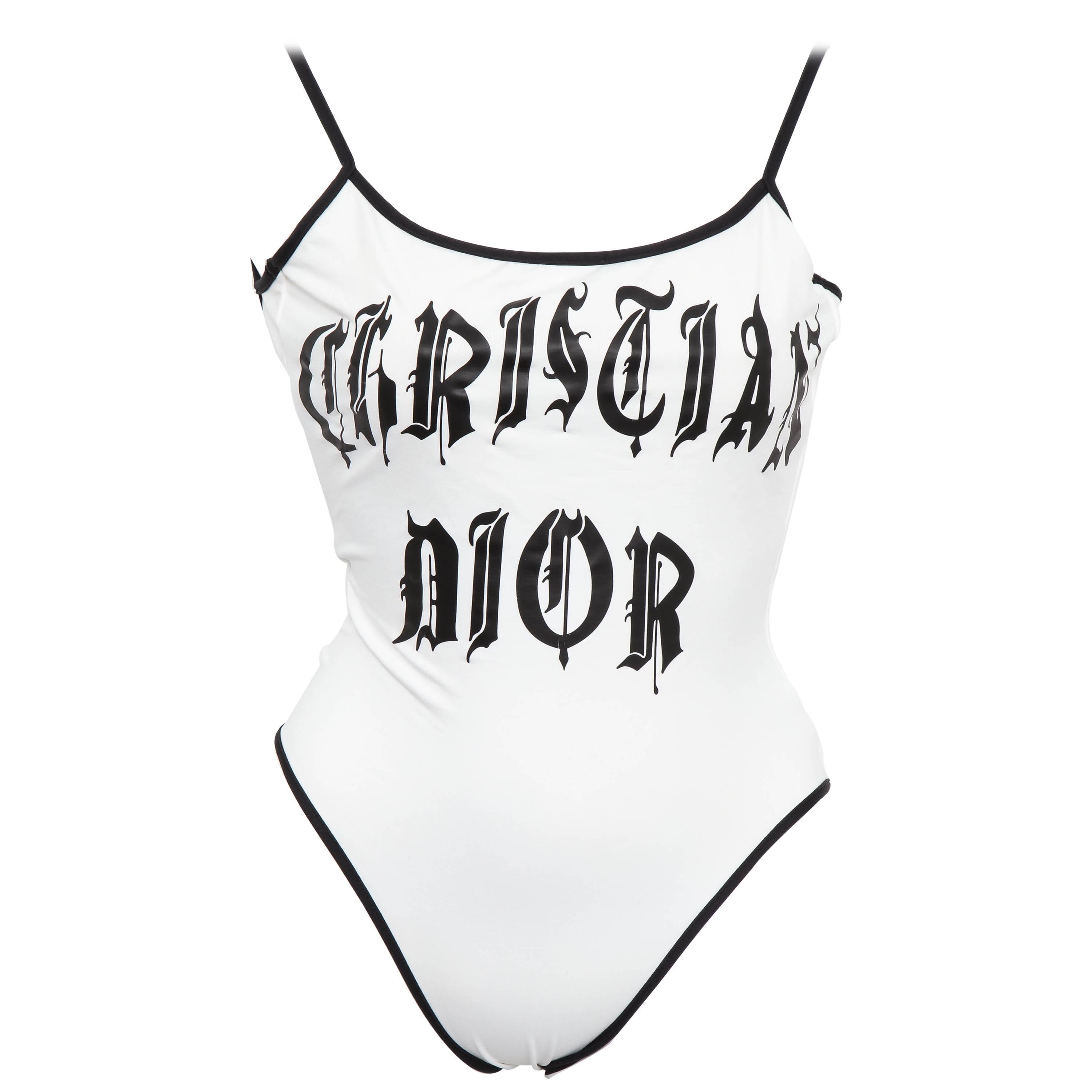 Extremely Rare Christian Dior by John Galliano White Swimsuit with Logos