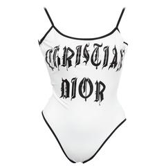 Extremely Rare Christian Dior by John Galliano White Swimsuit with Logos 