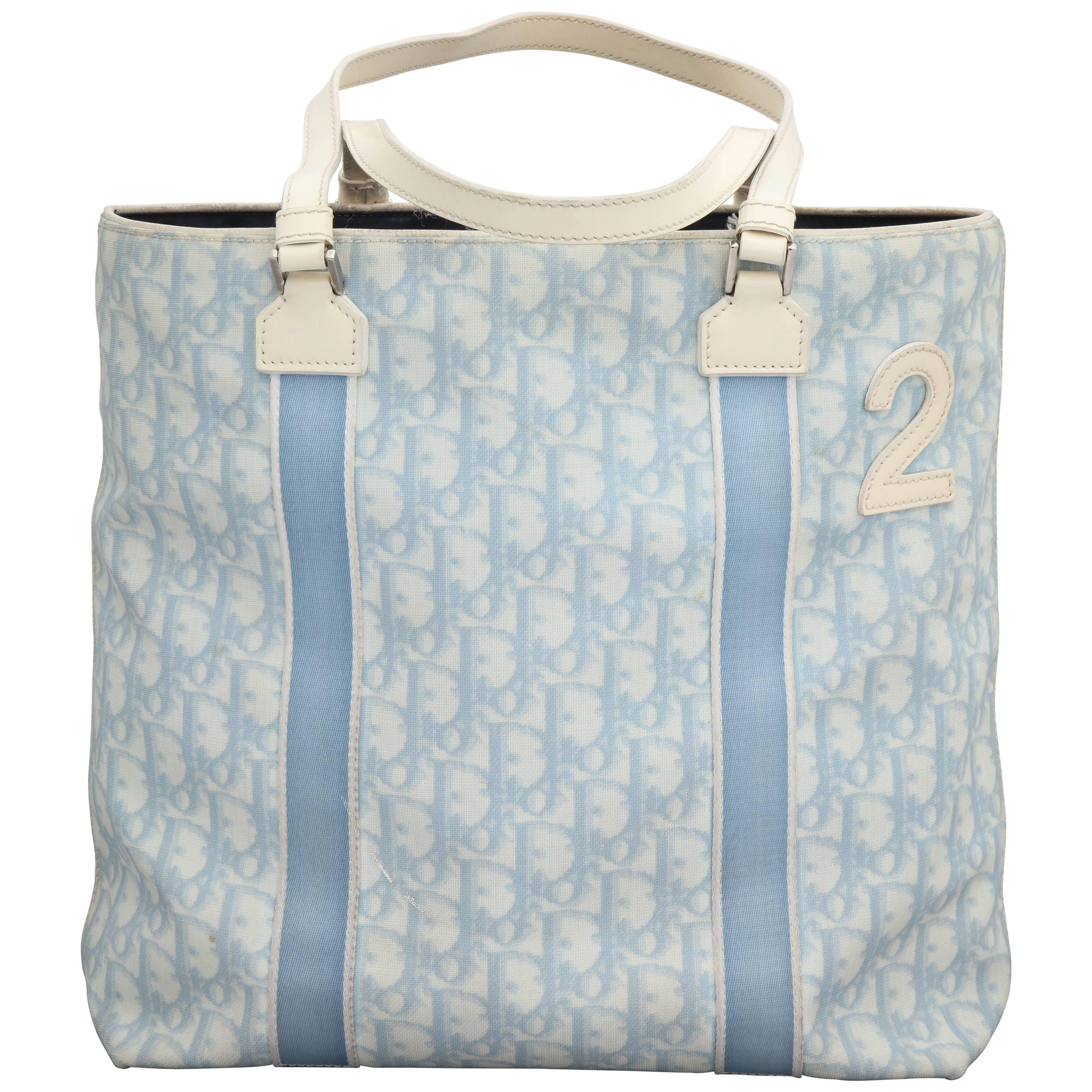 John Galliano for Christian Dior Light Blue Logo Tote Bag with "2" For Sale