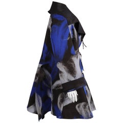 Issey Miyake Felted Black Coat with Blue and Grey Brushstroke Designs