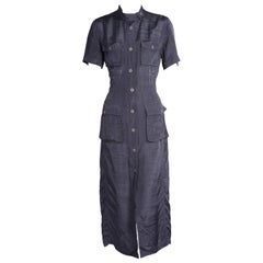 Dries Van Noten Navy Blue Button Front Dress