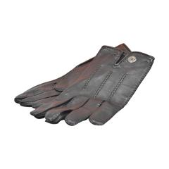 HERMES Gloves MEN Cuir d'Agneau 100% Silk Black Palladium Hardware