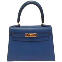 Super Cute Hermes Mini Kelly Sellier Bag Blue Courchevel Leather GHD 20 cm 7
