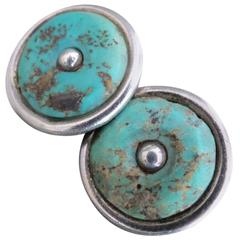 Vintage Turquoise Silver Earrings Modernist Mid Century