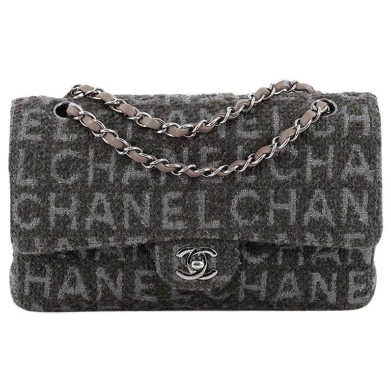 Chanel Classic Double Flap Bag Printed Quilted Tweed Medium