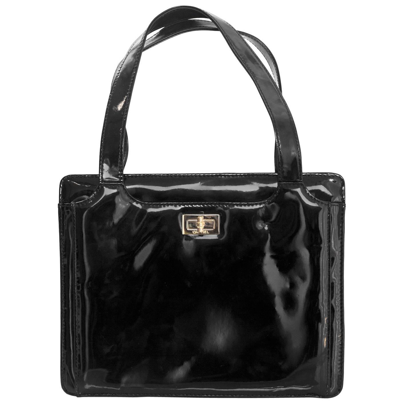 Chanel '90s Vintage Black Patent Leather 2.55 Bag GHW