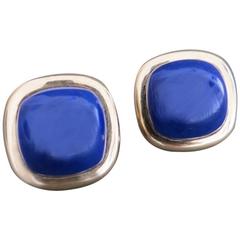 Vintage 14k 585 Gold Lapis Lazuli Earrings 14ct Gold