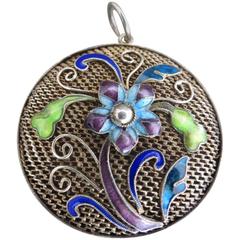 Vintage Large Chinese Silver Enamel Pendant 6