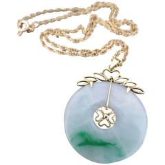 Vintage Chinese Apple Jade 14k Gold Pendant 9k Gold Necklace 14ct