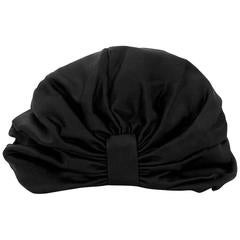 Jennifer Behr Black Satin Turban sz L 9