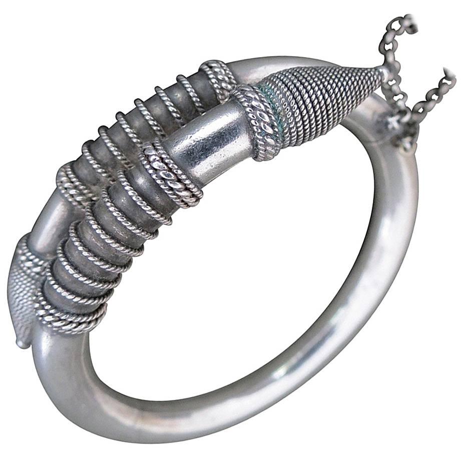 Vintage Silver Viking Cuff Bangle Bracelet For Sale