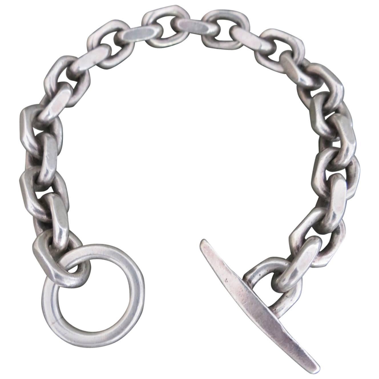 Vintage Silver Link Chain Anchor Bracelet Mid Century Danish LARGE For Sale
