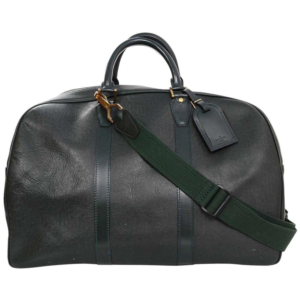 Louis Vuitton Green Taiga Leather Large Bowler Duffle Weekender Bag