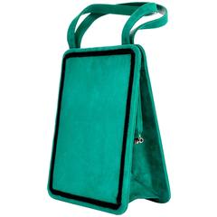 Green Suede Andrea Pfister Handbag Silver Leather Lining 10
