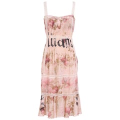 John Galliano Floral & Signature Print Dress W/Lace & Pintucking