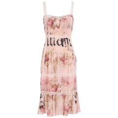 John Galliano Floral & Signature Print Dress W/Lace & Pintucking 8