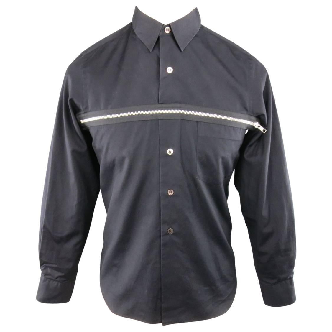 COMME des GARCONS Size S Black Cotton Long Sleeve Zip Accross Shirt