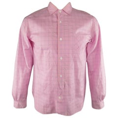 JUNYA WATANABE Size L Pink & Blue Window Pane Cotton Long Sleeve Shirt 2012