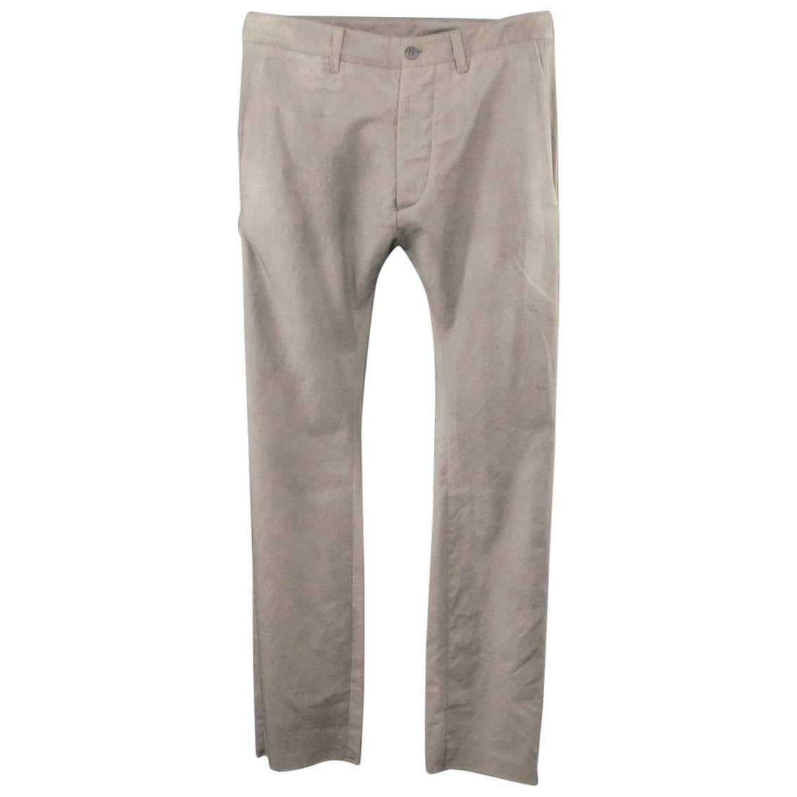 Men's POEME BOHEMIEN Size 34 Light Grey Washed Dyed Cotton Dress Pants