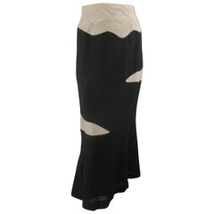 Vintage MATSUDA Size 4 Black Textured Wool / Nylon & Houndstooth Flare Skirt