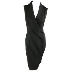 MAISON MARTIN MARGIELA Size 4 Black Wool Blend Sleeveless Wrap Tux Dress
