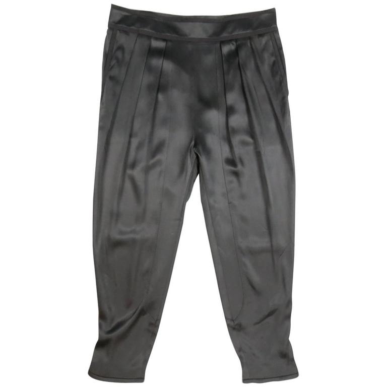GIVENCHY Size 12 Black Silk Satin Pleated Drop Crotch Pants at 1stdibs