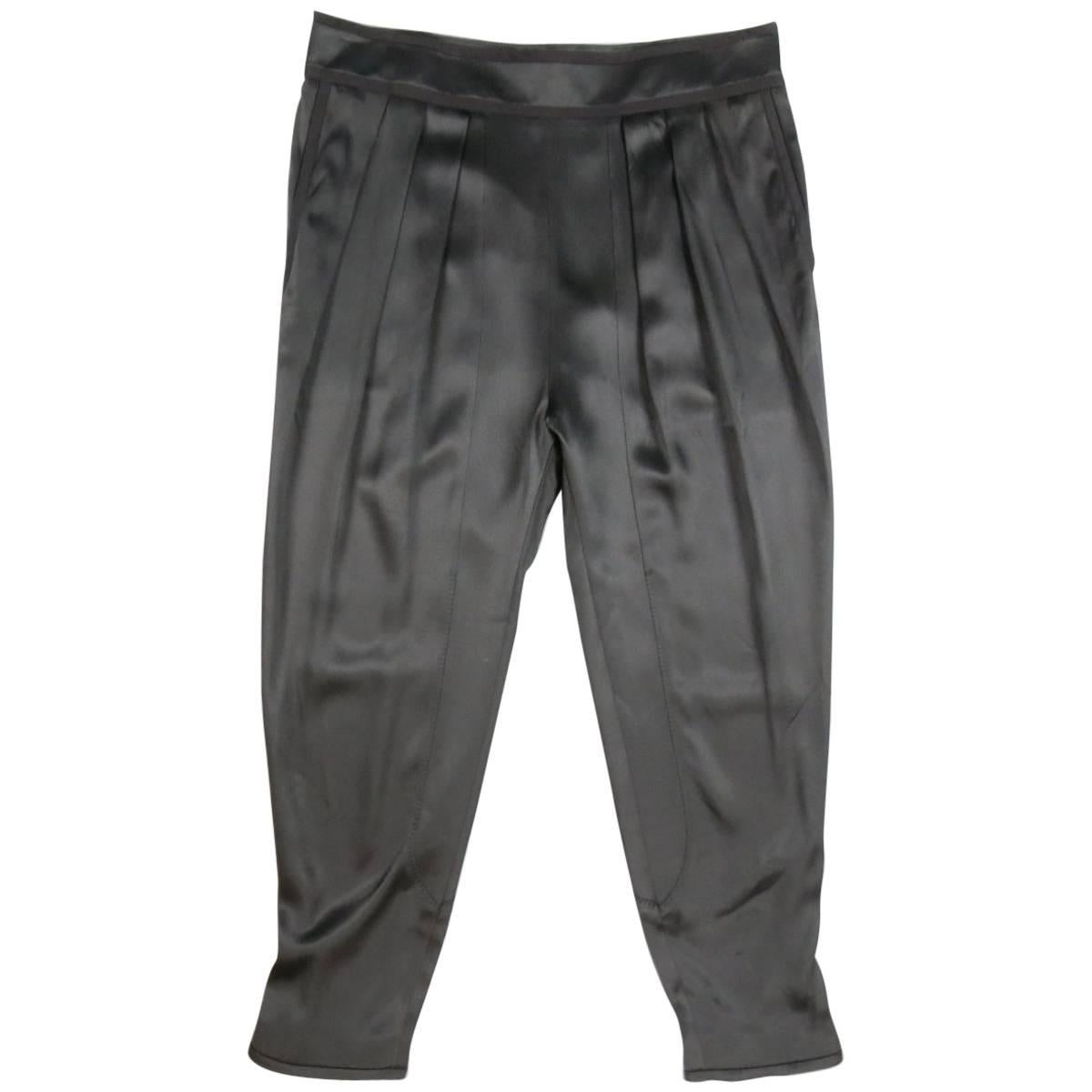GIVENCHY Size 12 Black Silk Satin Pleated Drop Crotch Pants