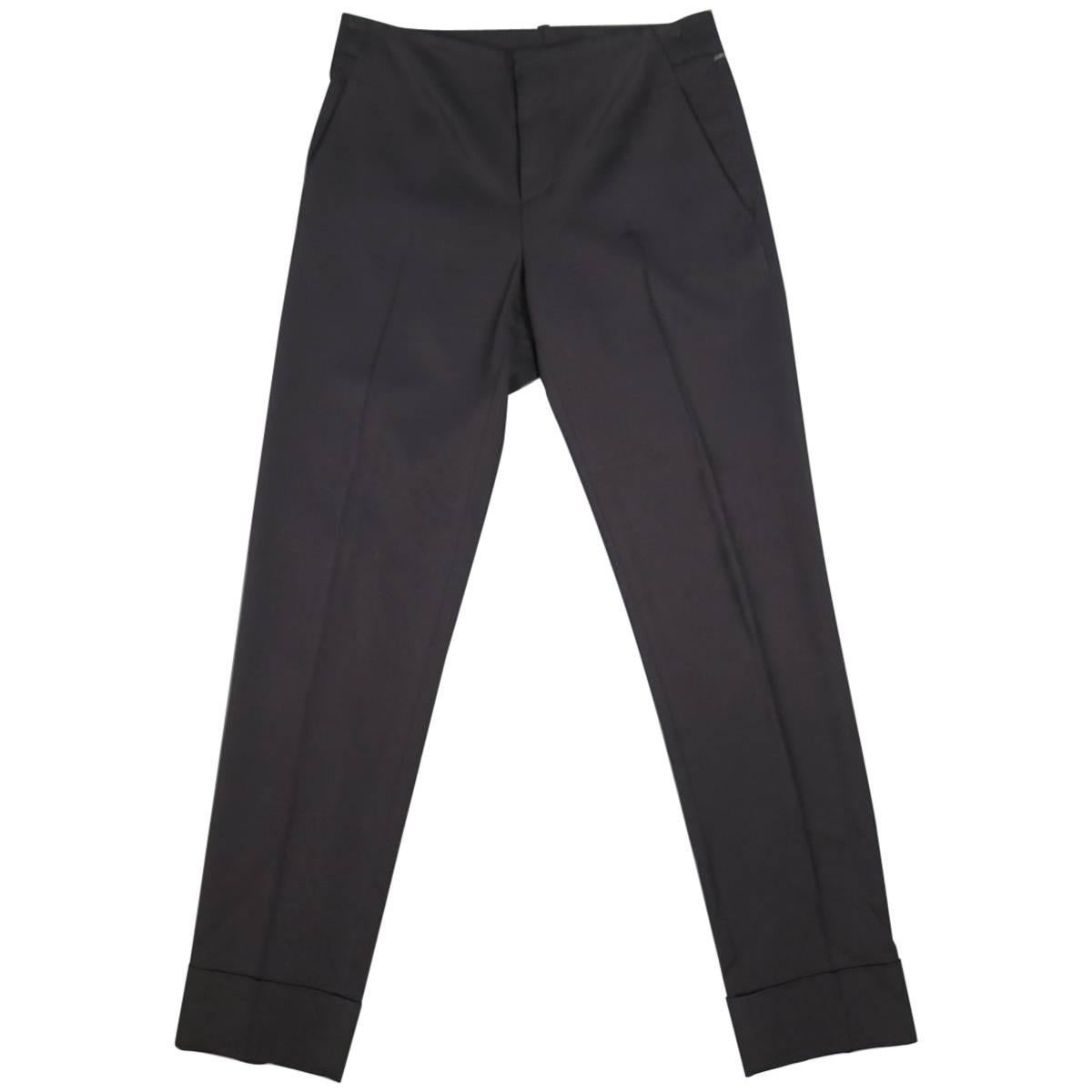 Gucci Black Viscose Blend Gabardine Cuffed Dress Pants