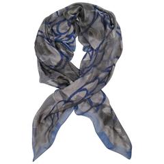 GIORGIO ARMANI Grey & Navy Leaf Burnout Print Silk Chiffon Scarf