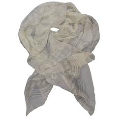 GIORGIO ARMANI Light Beige Abstract Brocade Stripe Sheer Silk Chiffon Scarf