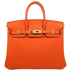Hermes Birkin 25 Orange Togo Leather GHW Tote Bag