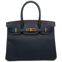 Hermes Birkin 30 Bleu Indigo Navy Epsom Leather GHW Top Handle Bag
